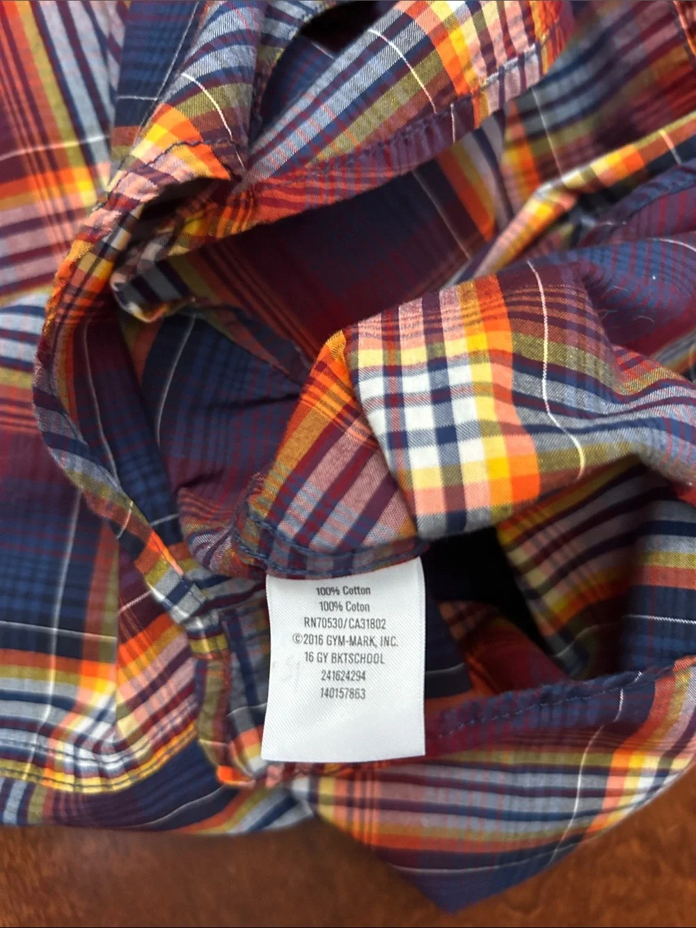 Gymboree Kid’s Plaid Button-Down Shirt in Navy, Red& Yellow, Size L (10-12)